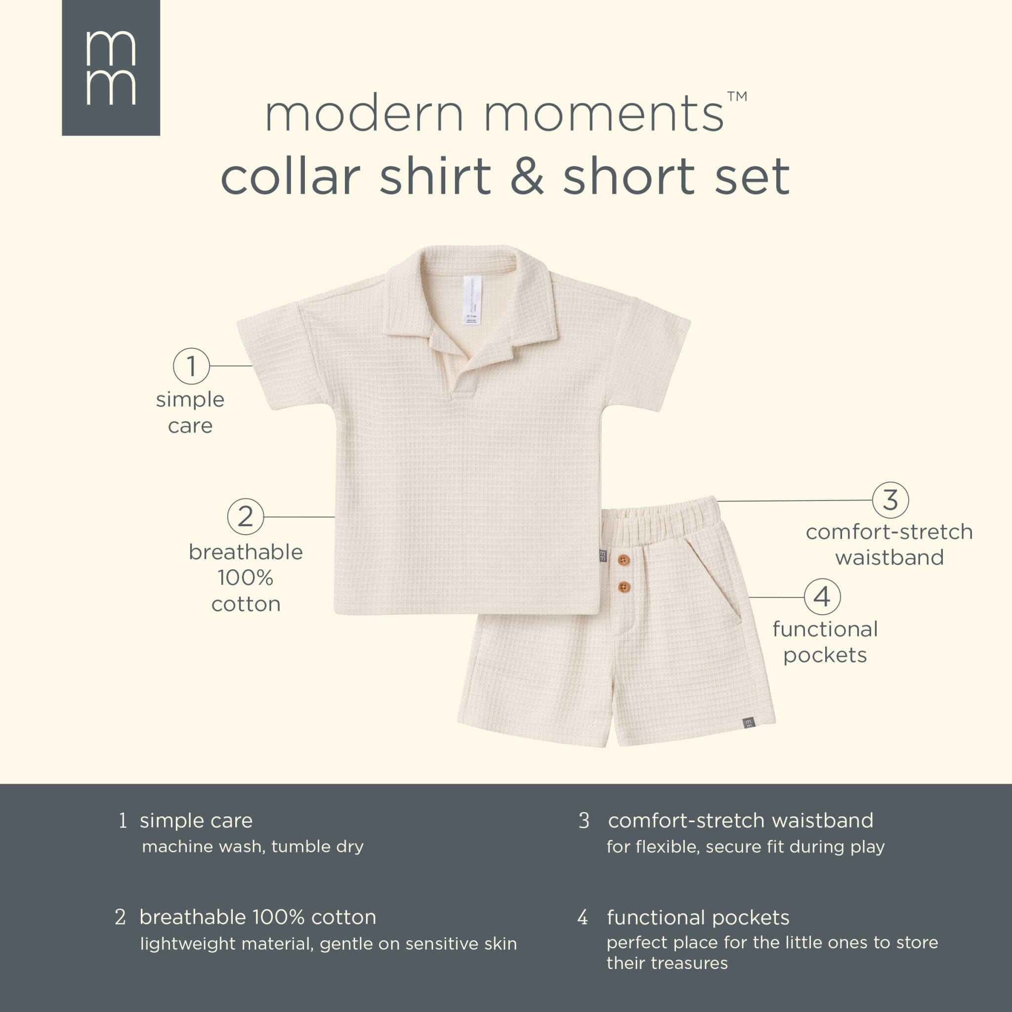 2-Piece Toddler Boys Beige Johnny Collar and Shorts Set outfits Modern Moments™ by Gerber® 