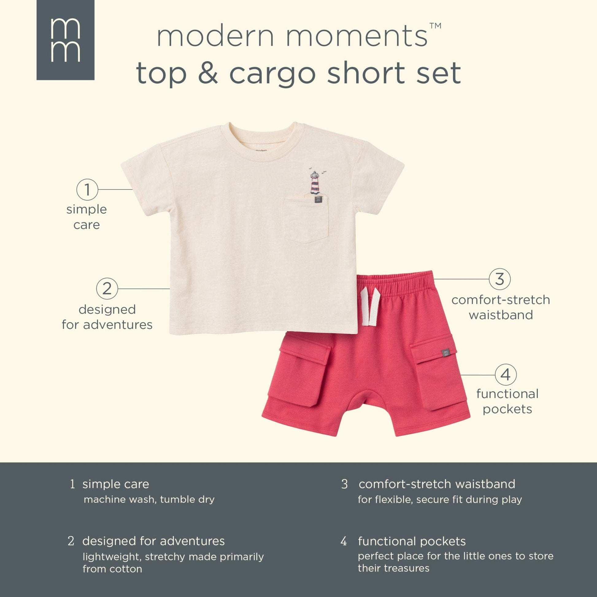 2-Piece Toddler Boys Beige Top and Cargo Shorts Set outfits Modern Moments™ by Gerber® 