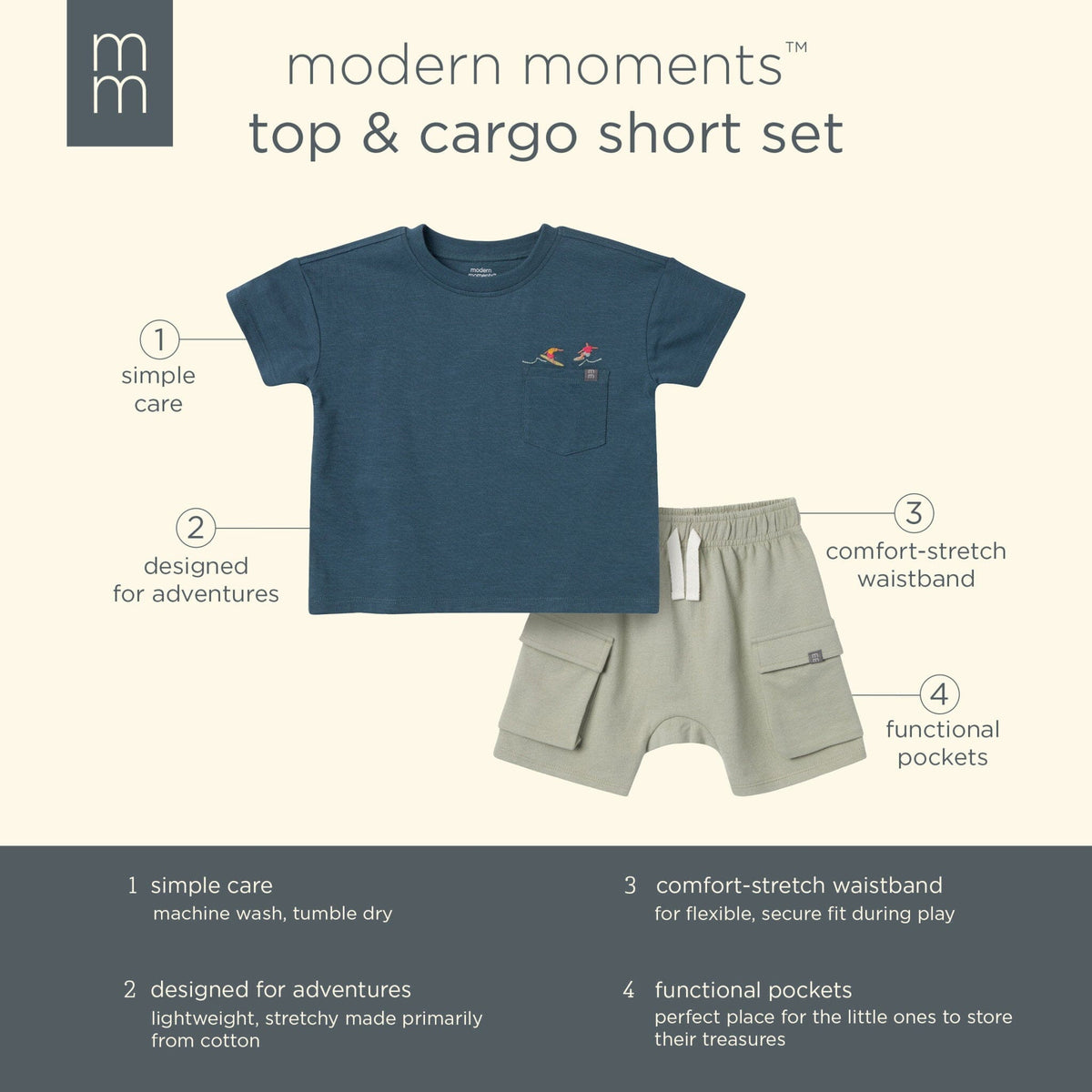 2-Piece Toddler Boys Dark Blue Top and Cargo Shorts Set outfits Modern Moments™ by Gerber® 