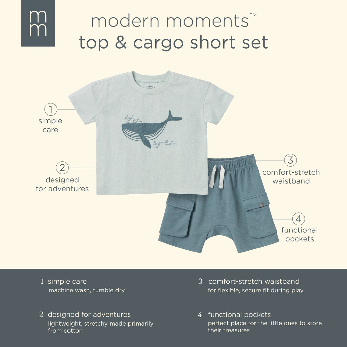 2-Piece Toddler Boys Light Blue Top and Cargo Shorts Set outfits Modern Moments™ by Gerber® 