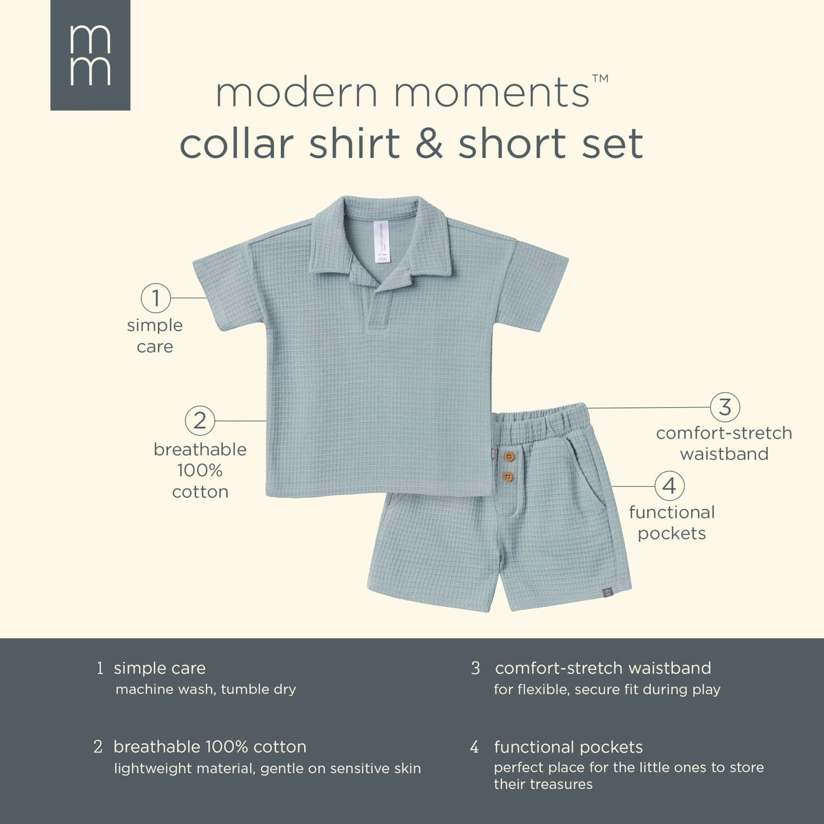 2-Piece Toddler Boys Medium Teal Johnny Collar and Shorts Set outfits Modern Moments™ by Gerber® 