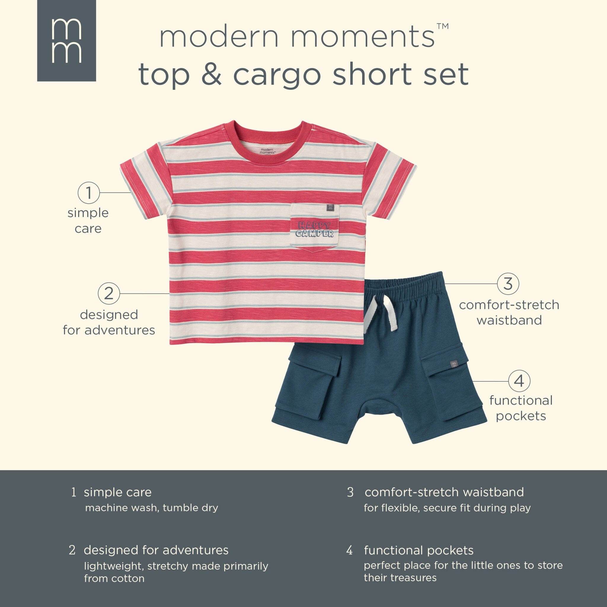 2-Piece Toddler Boys Red Coastal Stripe Top and Cargo Shorts Set outfits Modern Moments™ by Gerber® 
