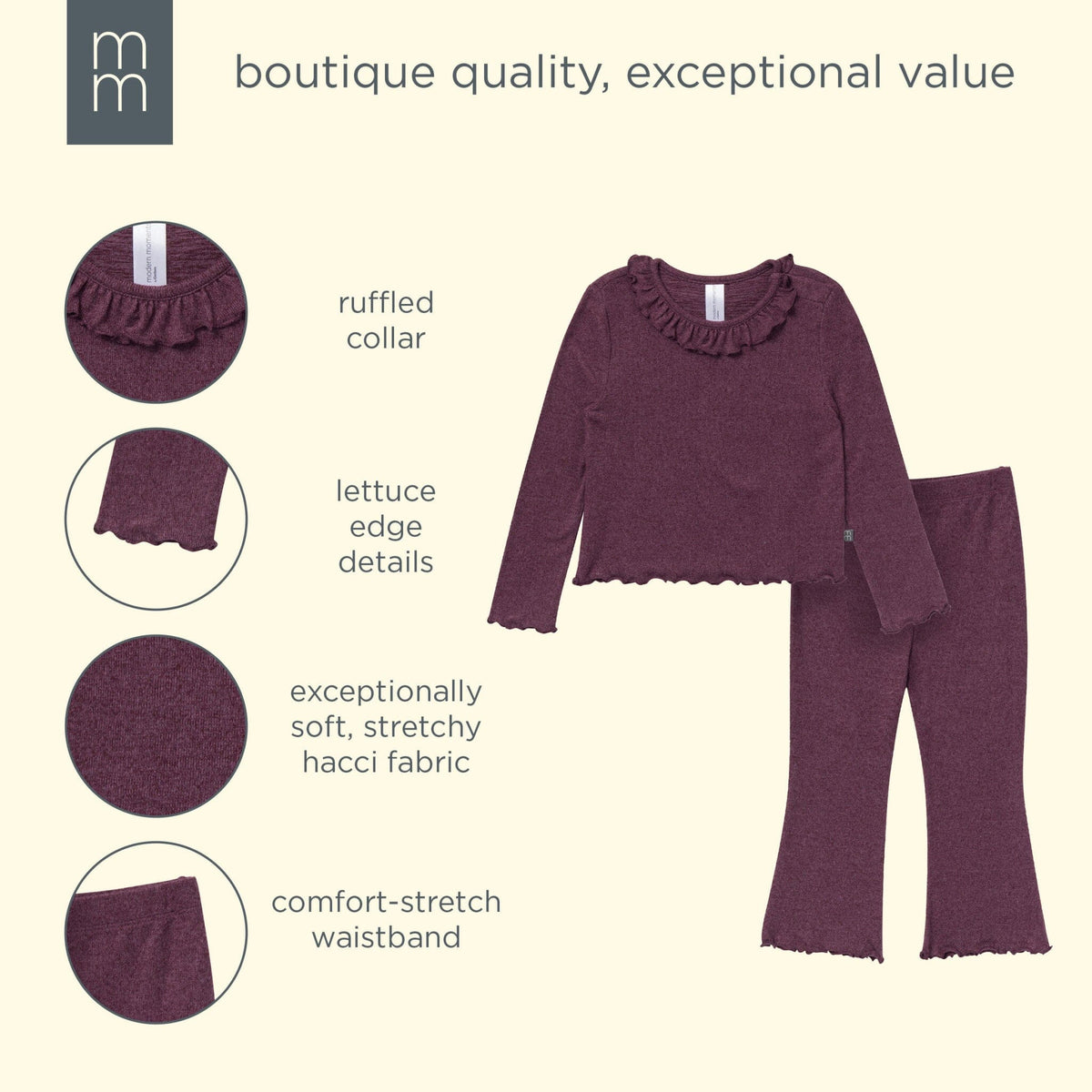 2-Piece Girls Purple Ruffle Collar Top and Flare Pant Set outfits modern moments™ by Gerber® 