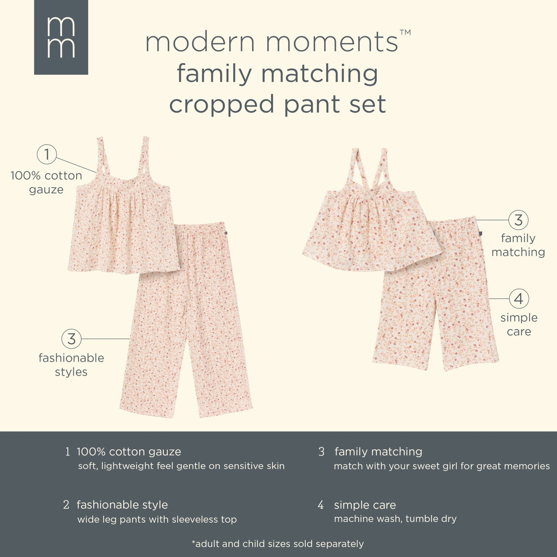 2-Piece Baby Girls Beige Vine Floral Women'S Cropped Pants Set outfits Modern Moments™ by Gerber® 