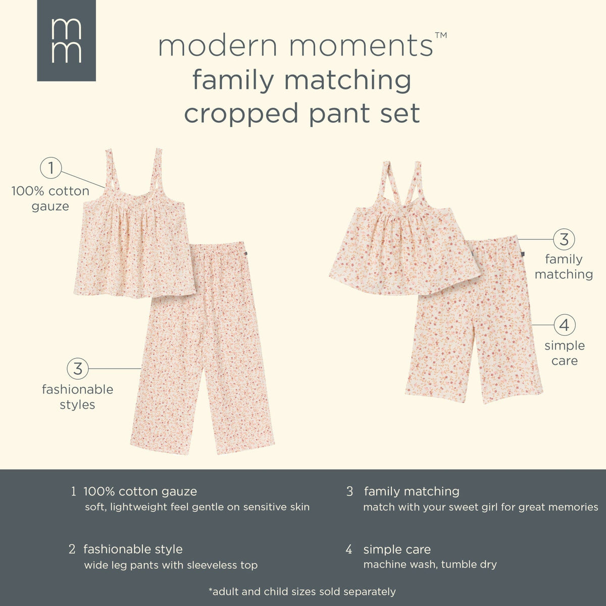 2-Piece Baby Girls Beige Vine Floral Women'S Cropped Pants Set outfits Modern Moments™ by Gerber® 
