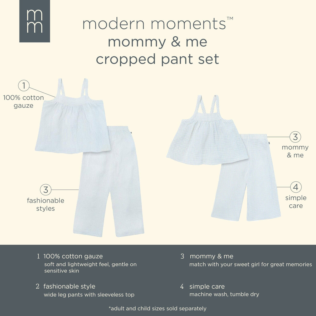 2-Piece Womens Light Blue Stripe Cropped Pants Set outfits Modern Moments™ by Gerber® 