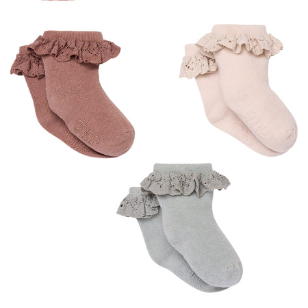 3-Pack Baby Girls Neutral Lace Socks