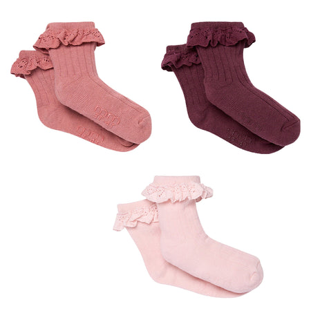 3-Pack Toddler Girls Pink Lace Socks