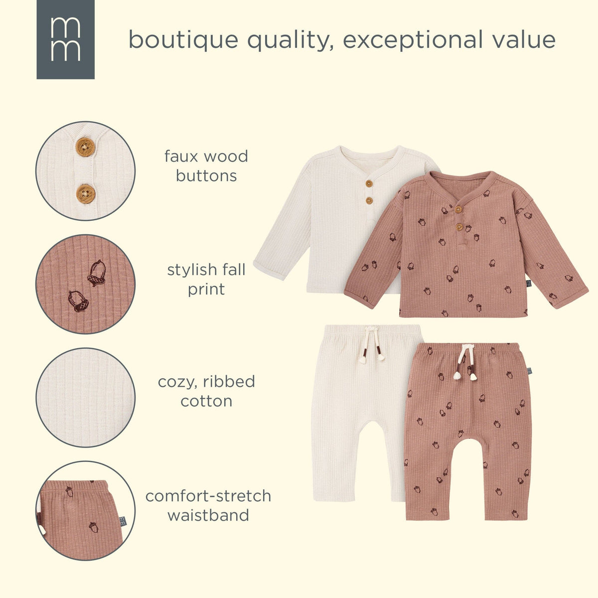 4-Piece Baby Boys Acorns Henley Tops and Pants Set outfits modern moments™ by Gerber® 