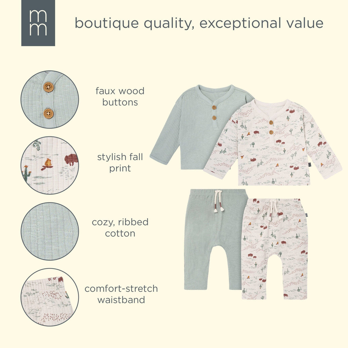 4-Piece Baby Boys Buffalo Desert Henley Tops and Pants Set outfits modern moments™ by Gerber® 
