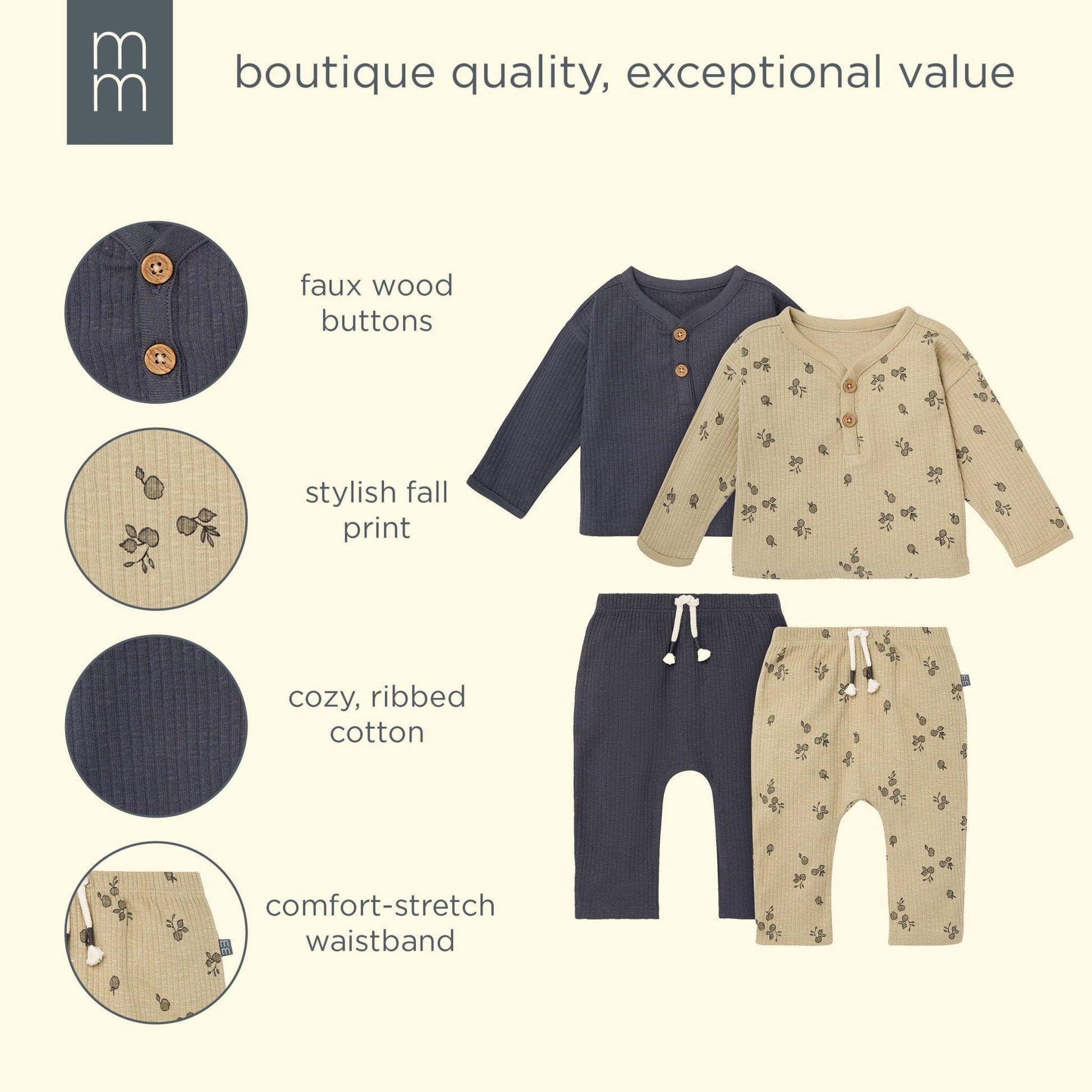 4-Piece Baby Boys Apples Henley Tops and Pants Set outfits modern moments™ by Gerber® 