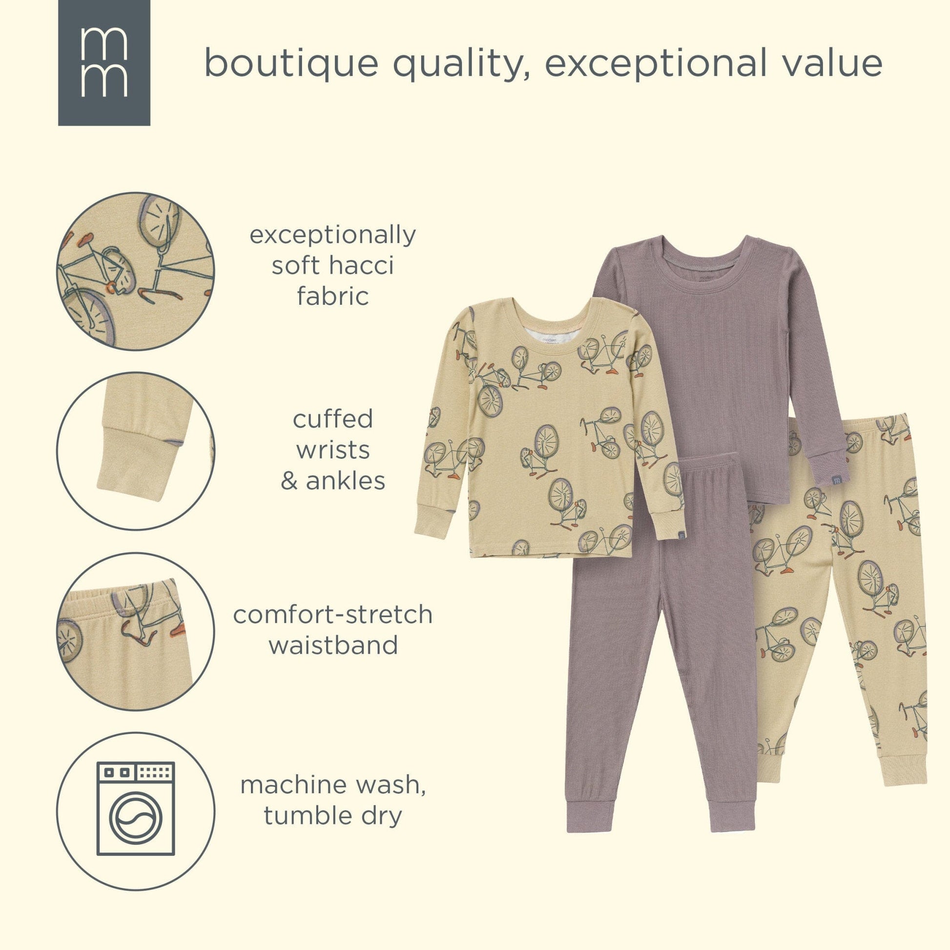 4-Piece Boys Olive Grey Bicycle Viscose Snug Fit Pajama Set sleepwear modern moments™ by Gerber® 