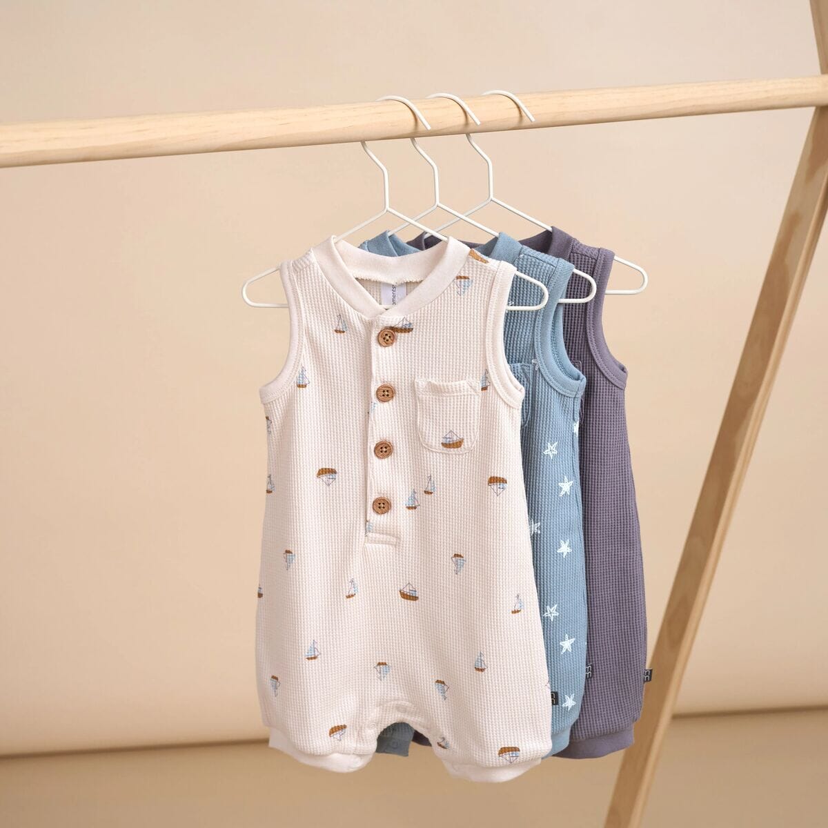 Baby Boys Beige Sailboat Sleeveless Romper rompers Modern Moments™ by Gerber® 