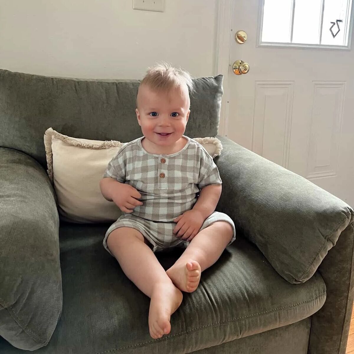 2-Piece Baby Boys Light Sky Gingham Henley Shirt and Shorts Set outfits Modern Moments™ by Gerber® 