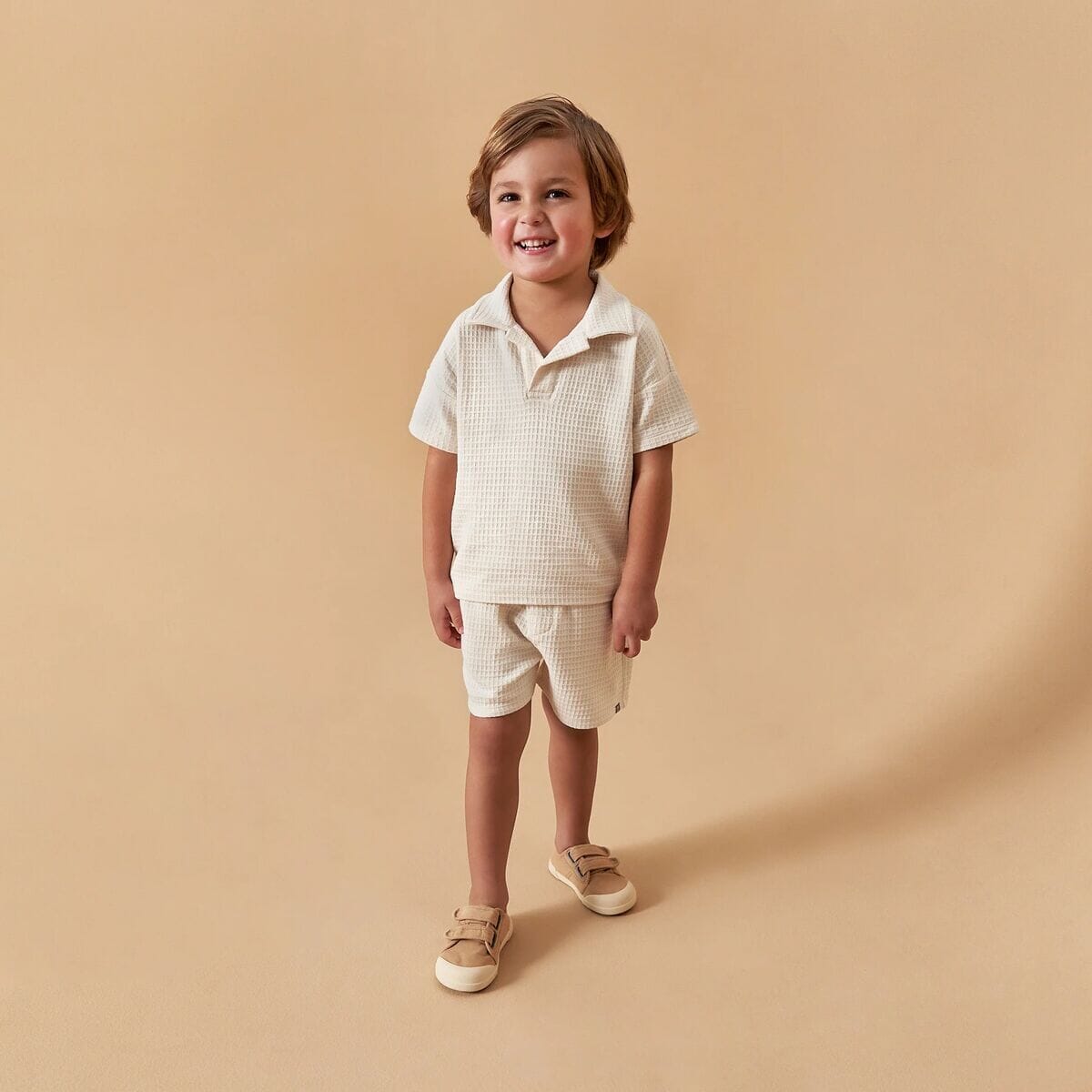 2-Piece Toddler Boys Beige Johnny Collar Shirt and Shorts Set outfits Modern Moments™ by Gerber® 