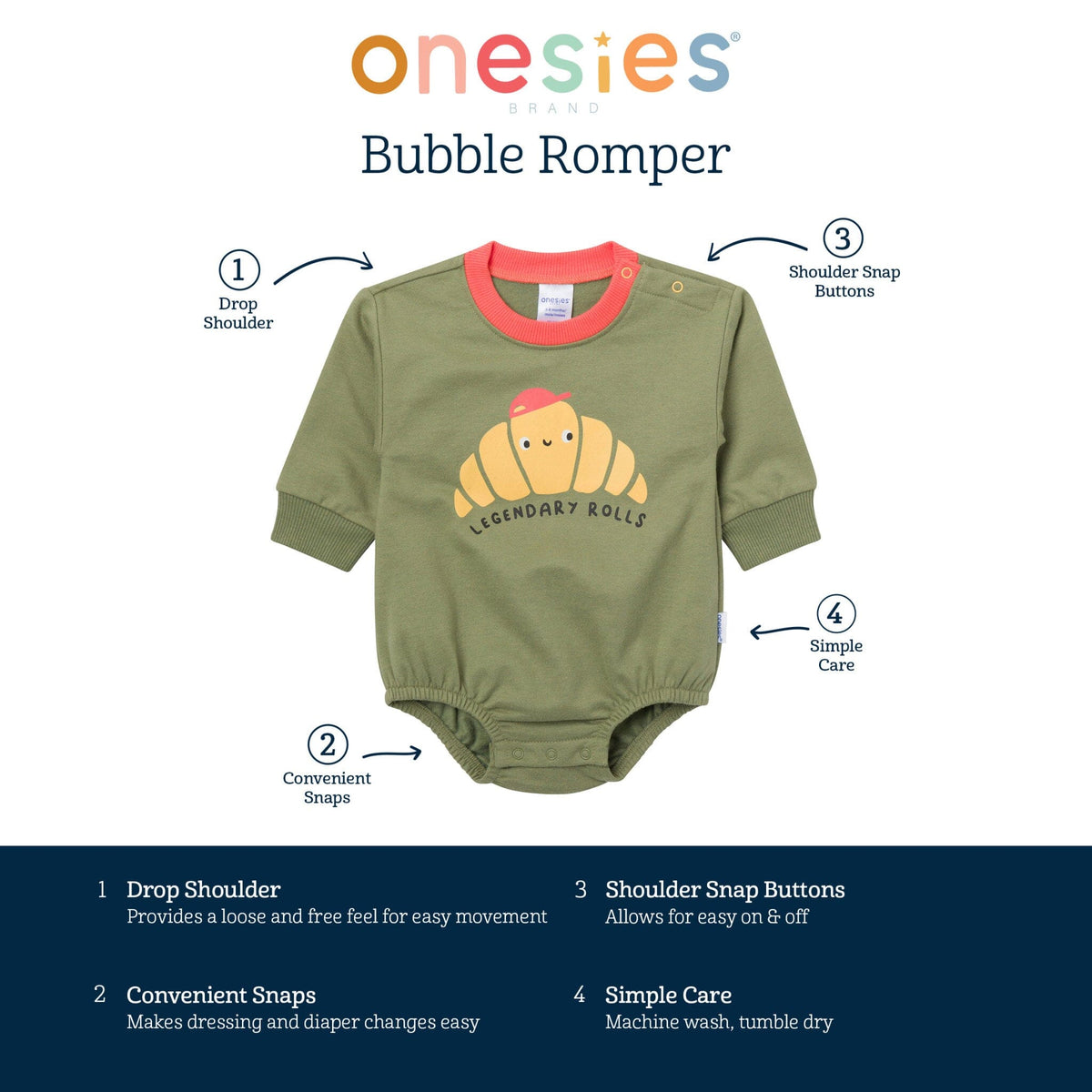 Baby Boys Legendary Rolls Sweatshirt Bubble Romper rompers Onesies® Brand 
