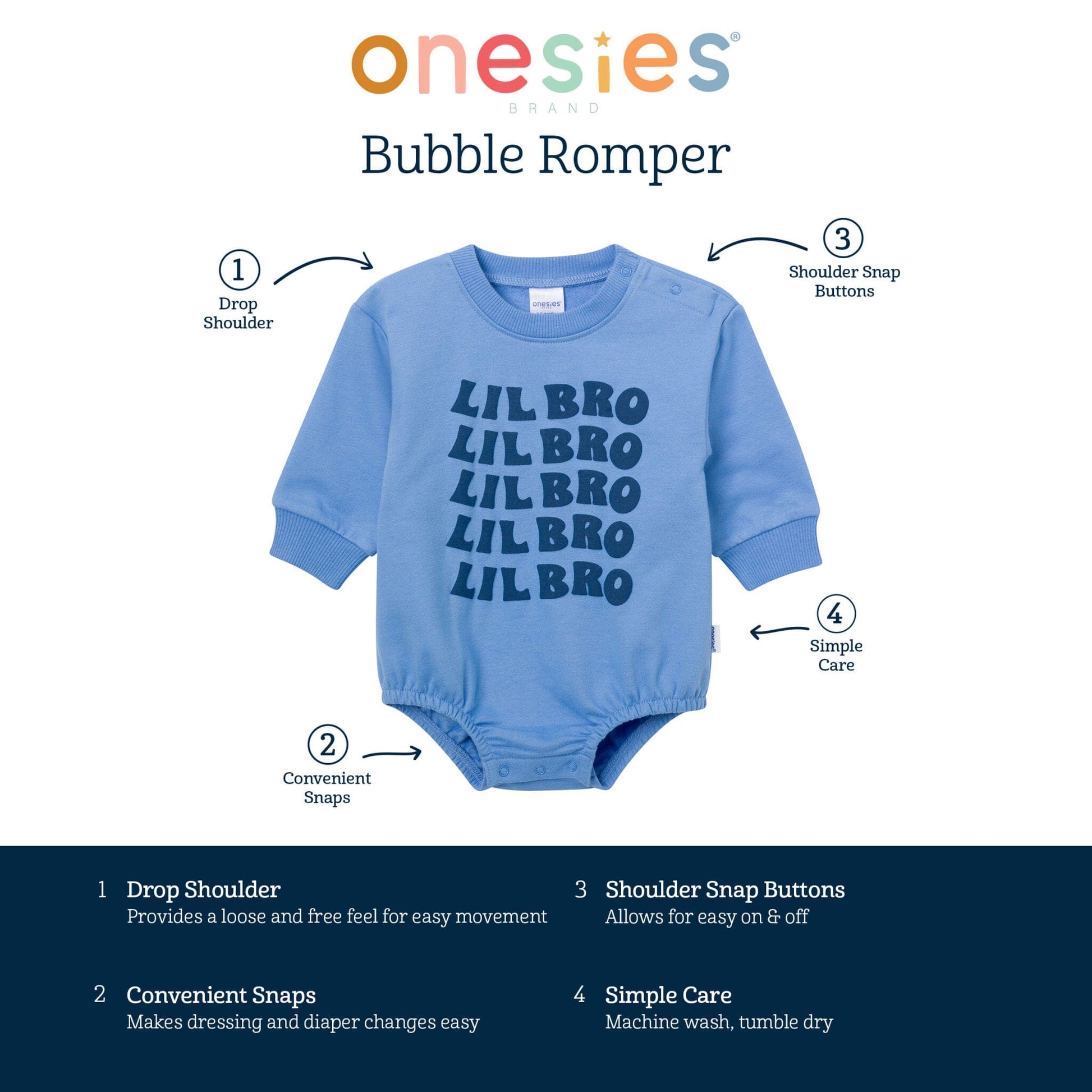 Baby Boys Lil' Bro Sweatshirt Bubble Romper rompers Onesies® Brand 