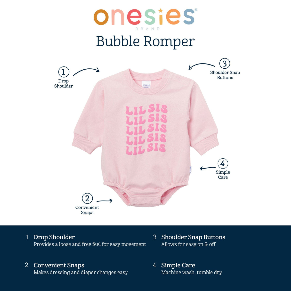 Baby Girls Lil' Sis Sweatshirt Bubble Romper rompers Onesies® Brand 