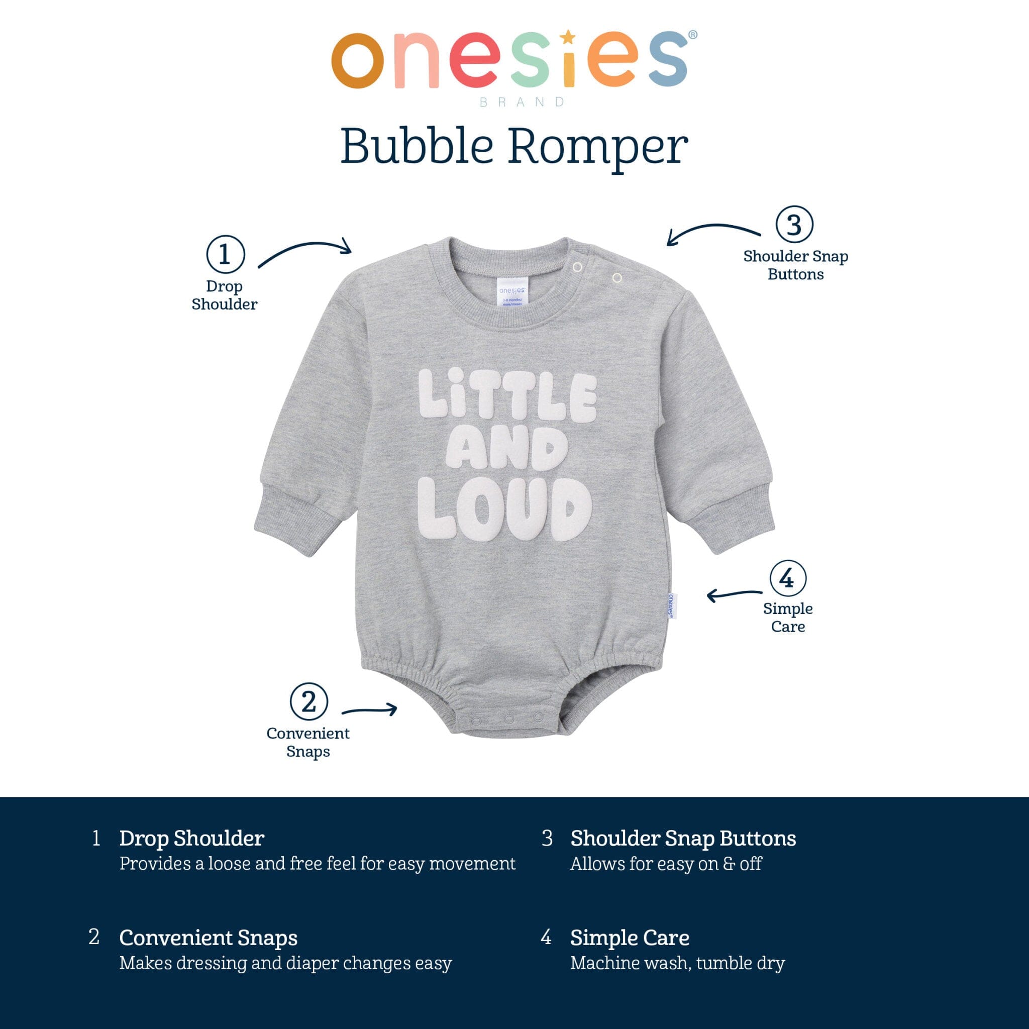 Baby Neutral Little and Loud Sweatshirt Bubble Romper rompers Onesies® Brand 