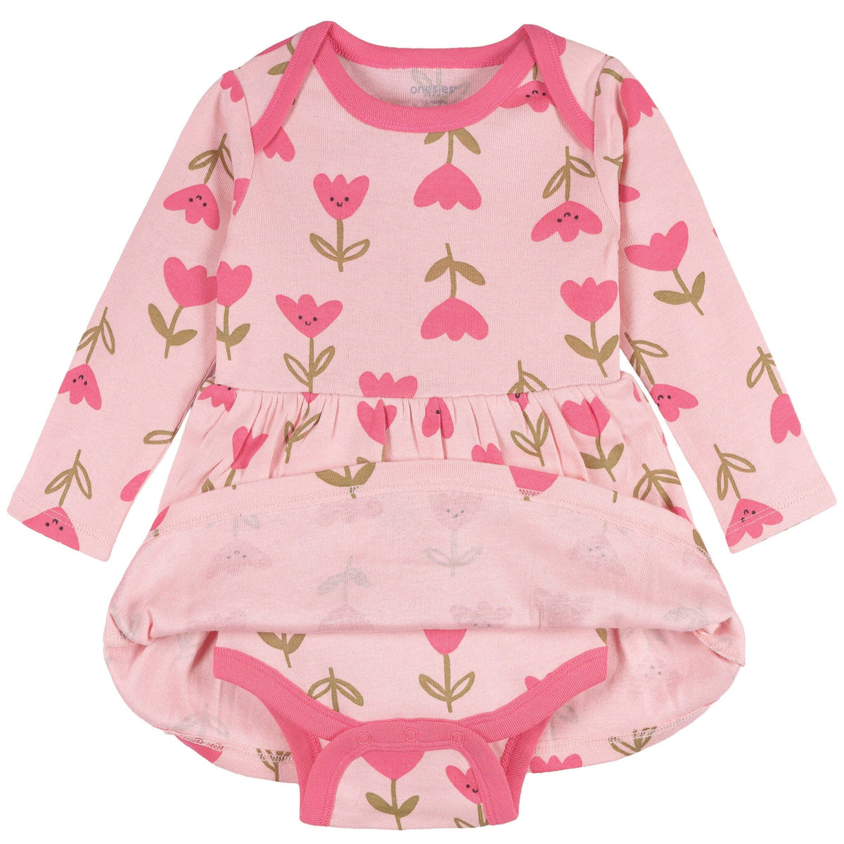 Baby Girls Pink Tulips Bodysuit Dress dresses Onesies® Brand 