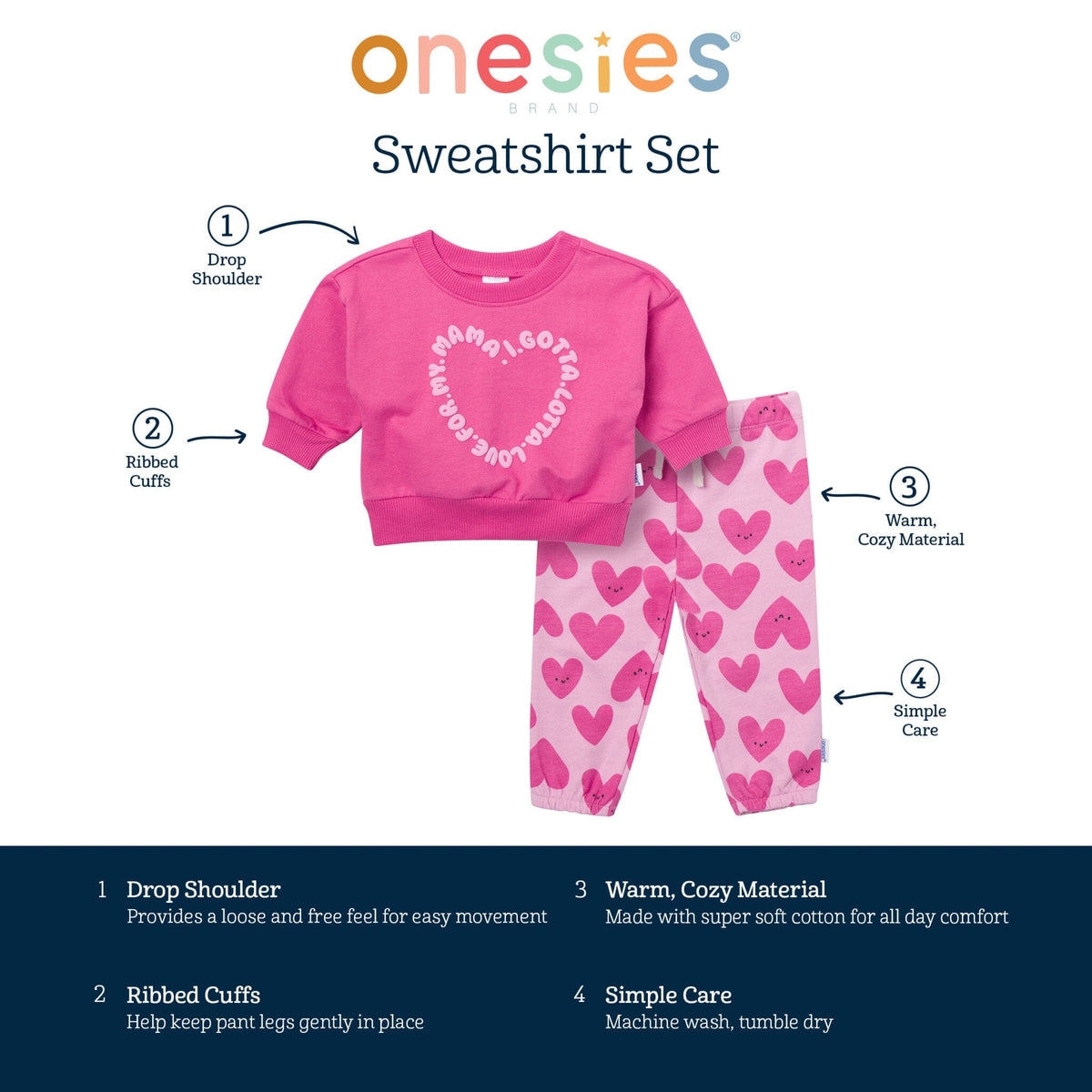 2-Piece Baby Girls Love Mama Sweatshirt Set outfits Onesies® Brand 