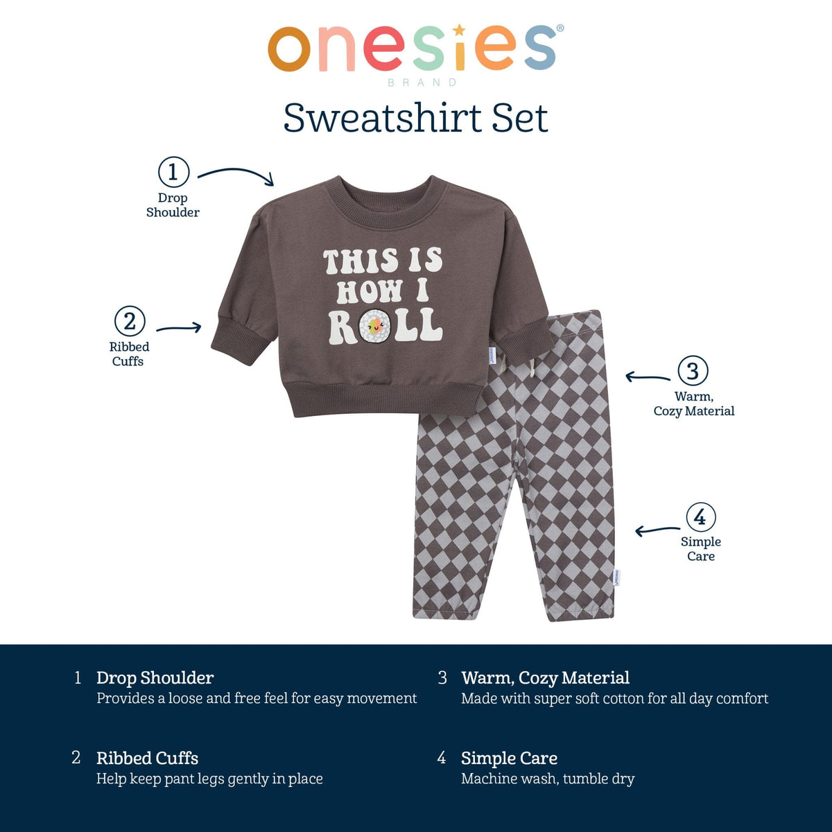 2-Piece Baby Neutral Sushi Roll Sweatshirt Set outfits Onesies® Brand 