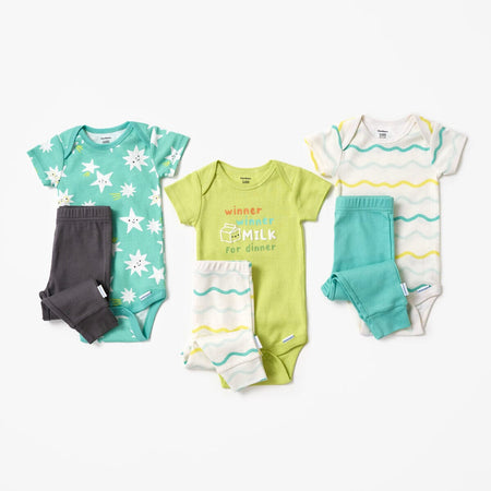 6-Piece Baby Neutral Milk Dinner Onesies® and Active Pant Set