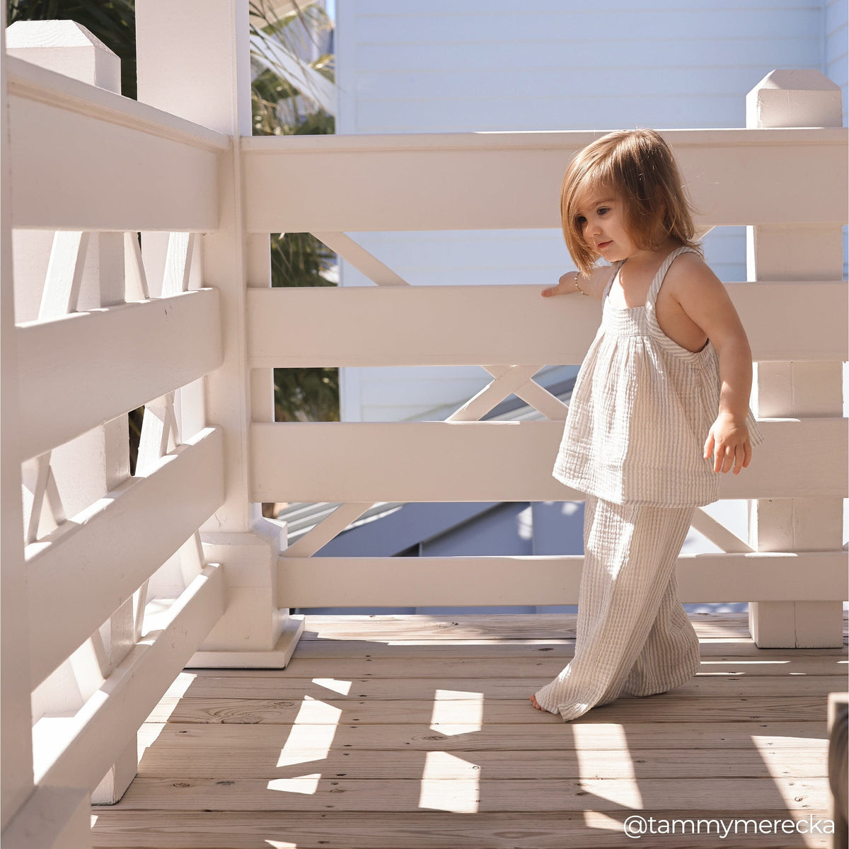 2-Piece Infant & Toddler Girls Light Blue Stripe Cropped Pants Set outfits Modern Moments™ by Gerber® 