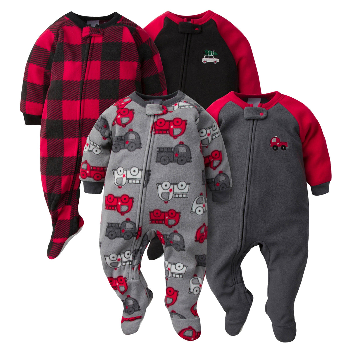 4-Pack Baby & Toddler Boys Fire Trucks & Plaid Fleece Pajamas
