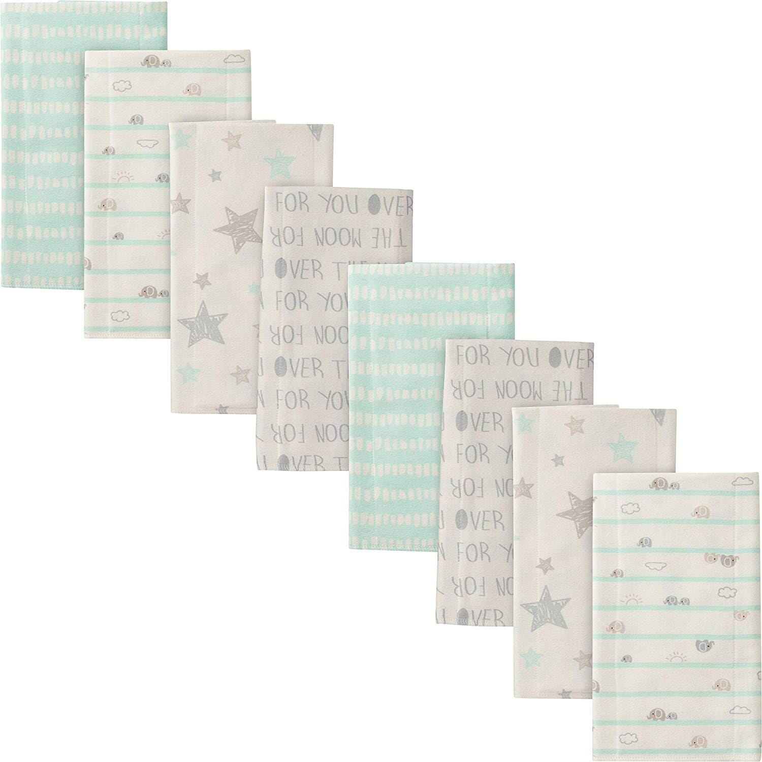8-Pack Neutral Elephants Flannel Burp Cloths-Gerber Childrenswear