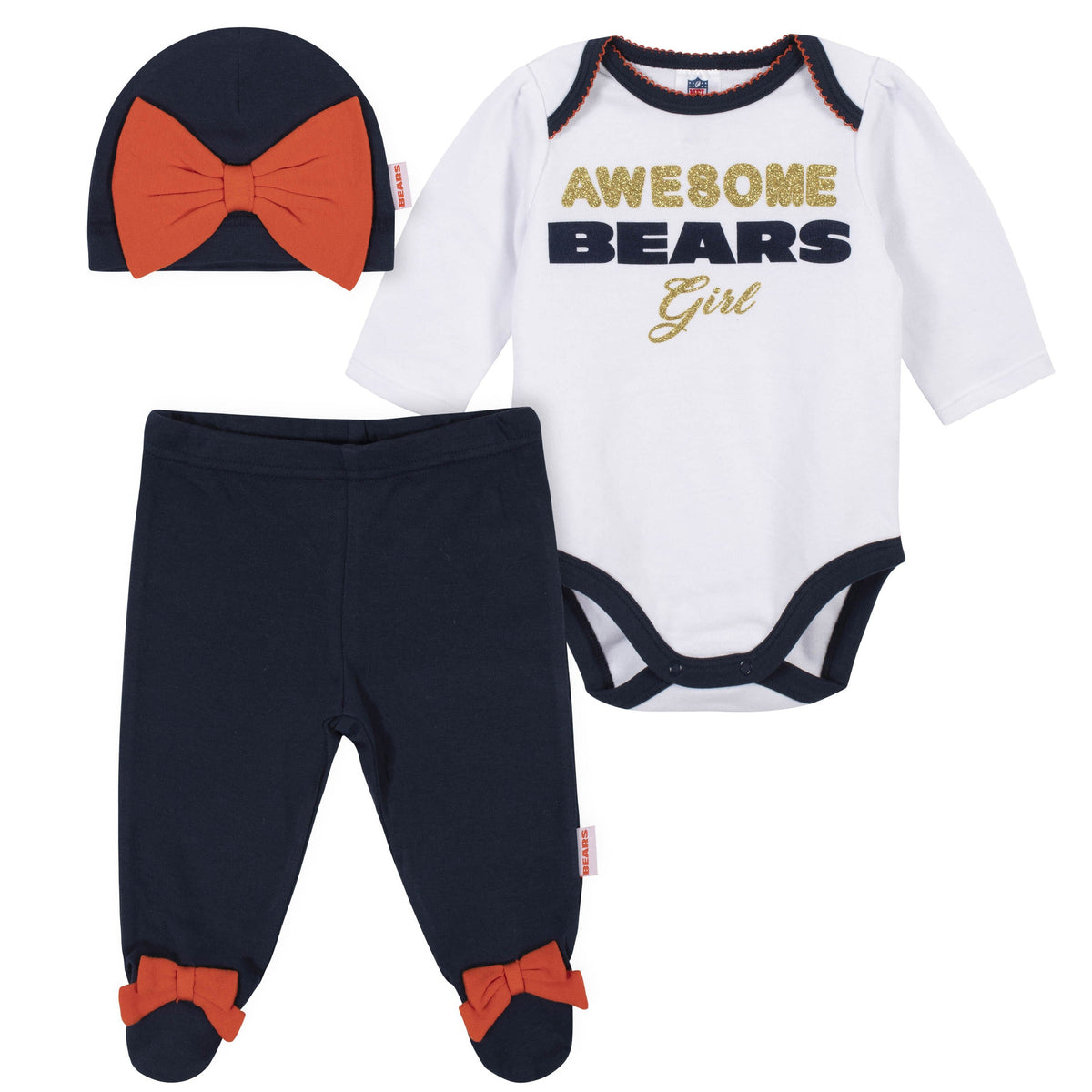 Baby Girls Chicago Bears 3-Piece Bodysuit, Pant, and Cap Set-Gerber Childrenswear