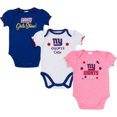 3-Pack Baby Girls New York Giants Short Sleeve Bodysuits