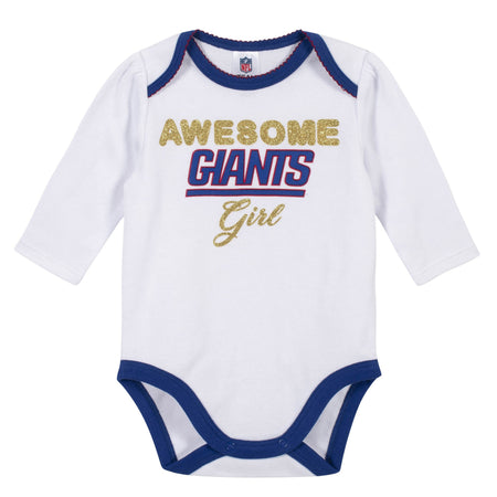 3-Piece Baby Girls New York Giants Bodysuit, Footed Pant, and Cap Set