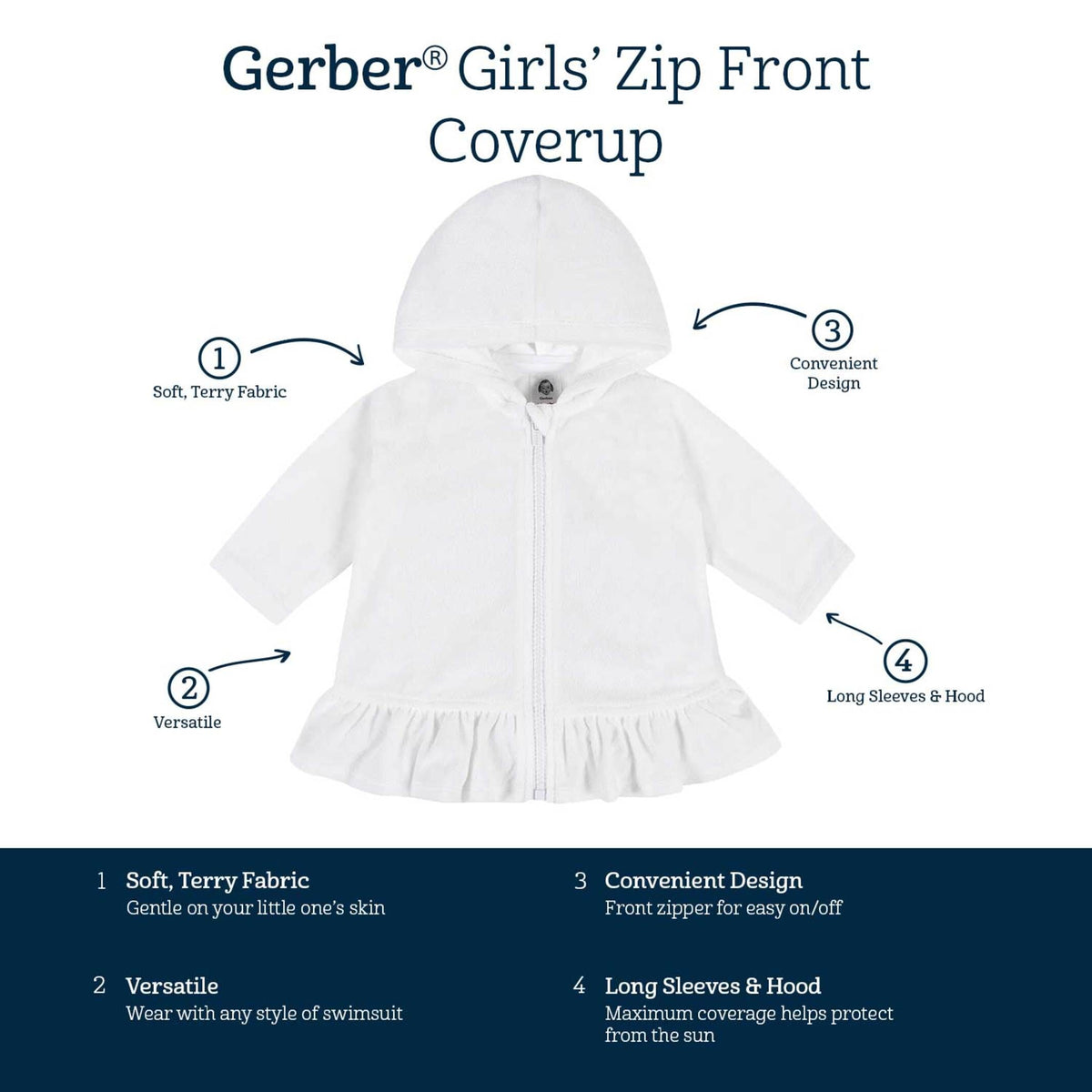 Baby & Toddler Girls Aqua Hooded Zip Front Terry Coverup