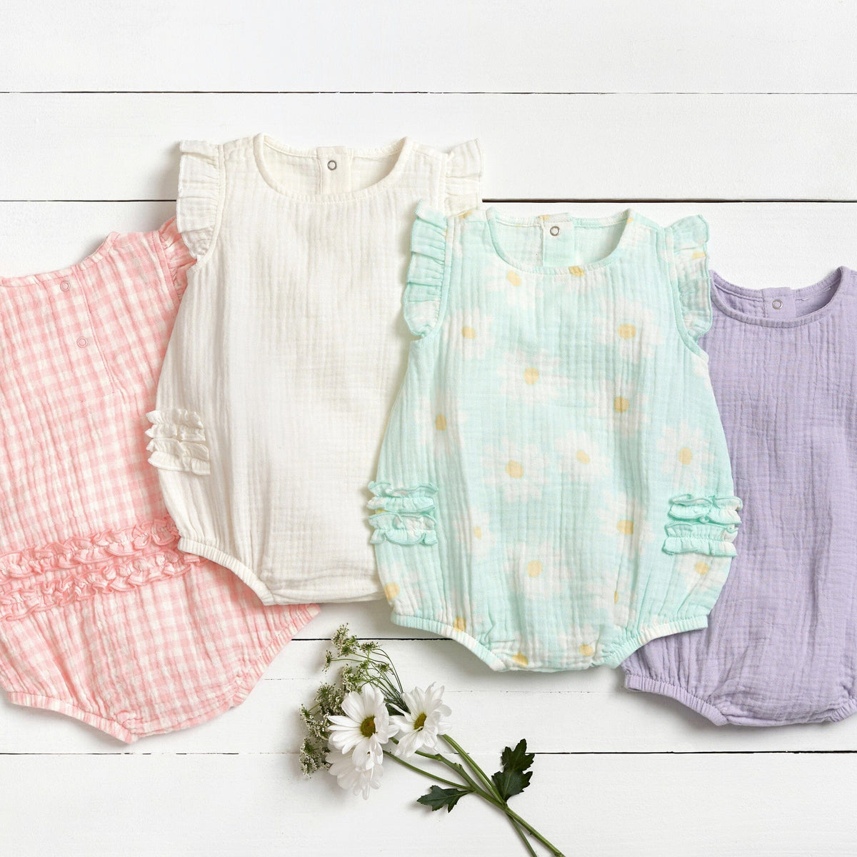 Baby Girls Daisies Gauze Sunsuit Romper