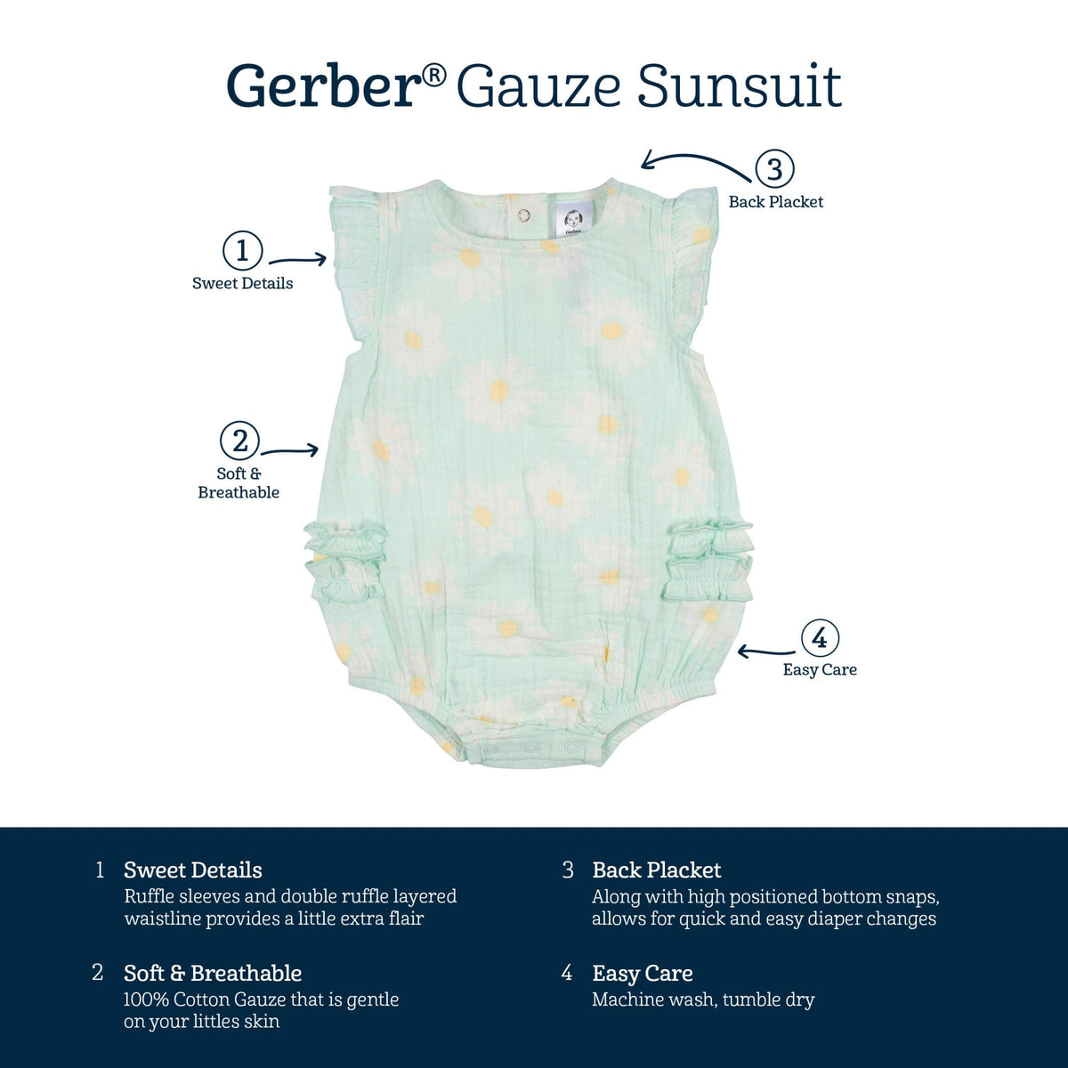 Baby Girls Daisies Gauze Sunsuit Romper