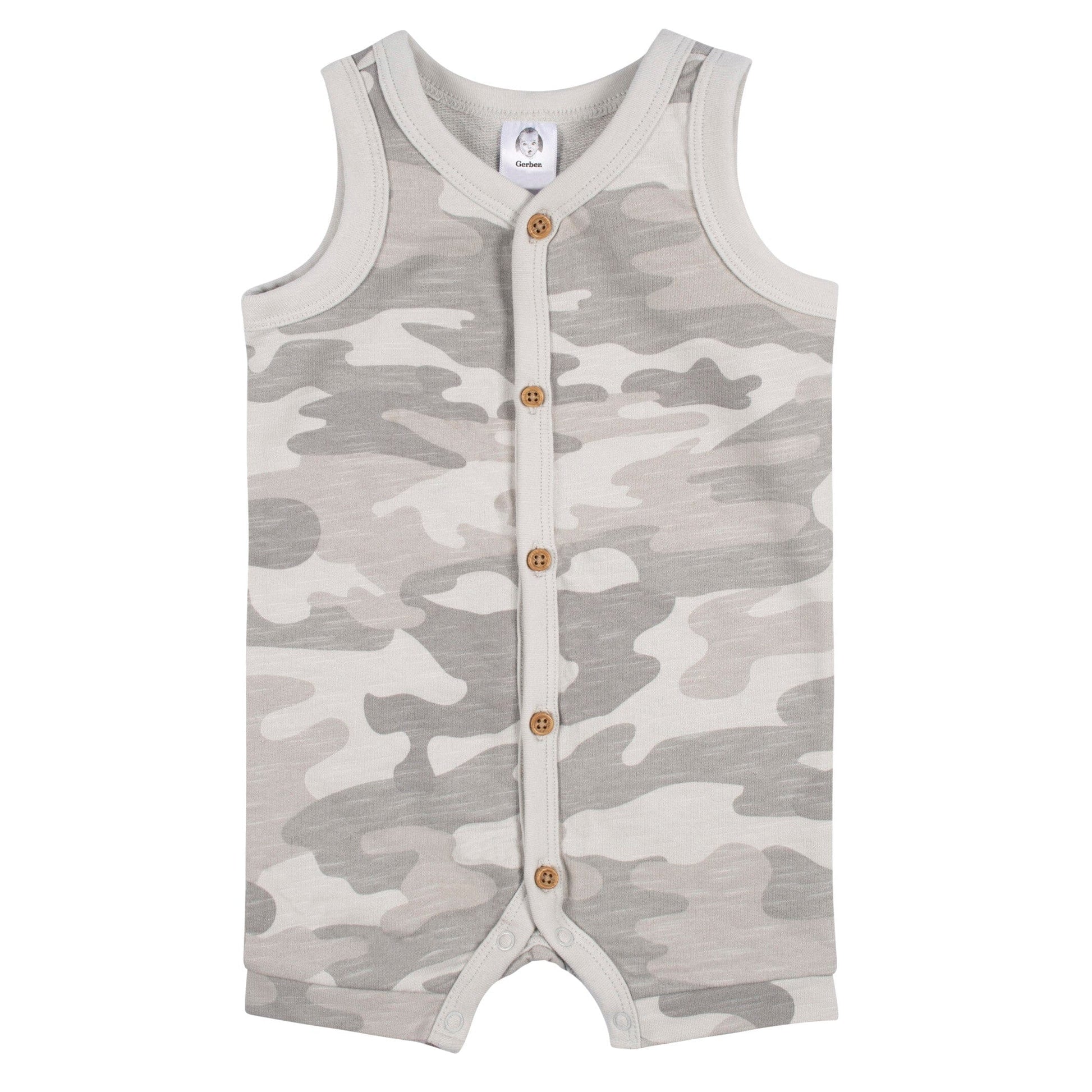 2-Pack Baby Boys Camo & Yellow Short Leg Sleeveless Romper