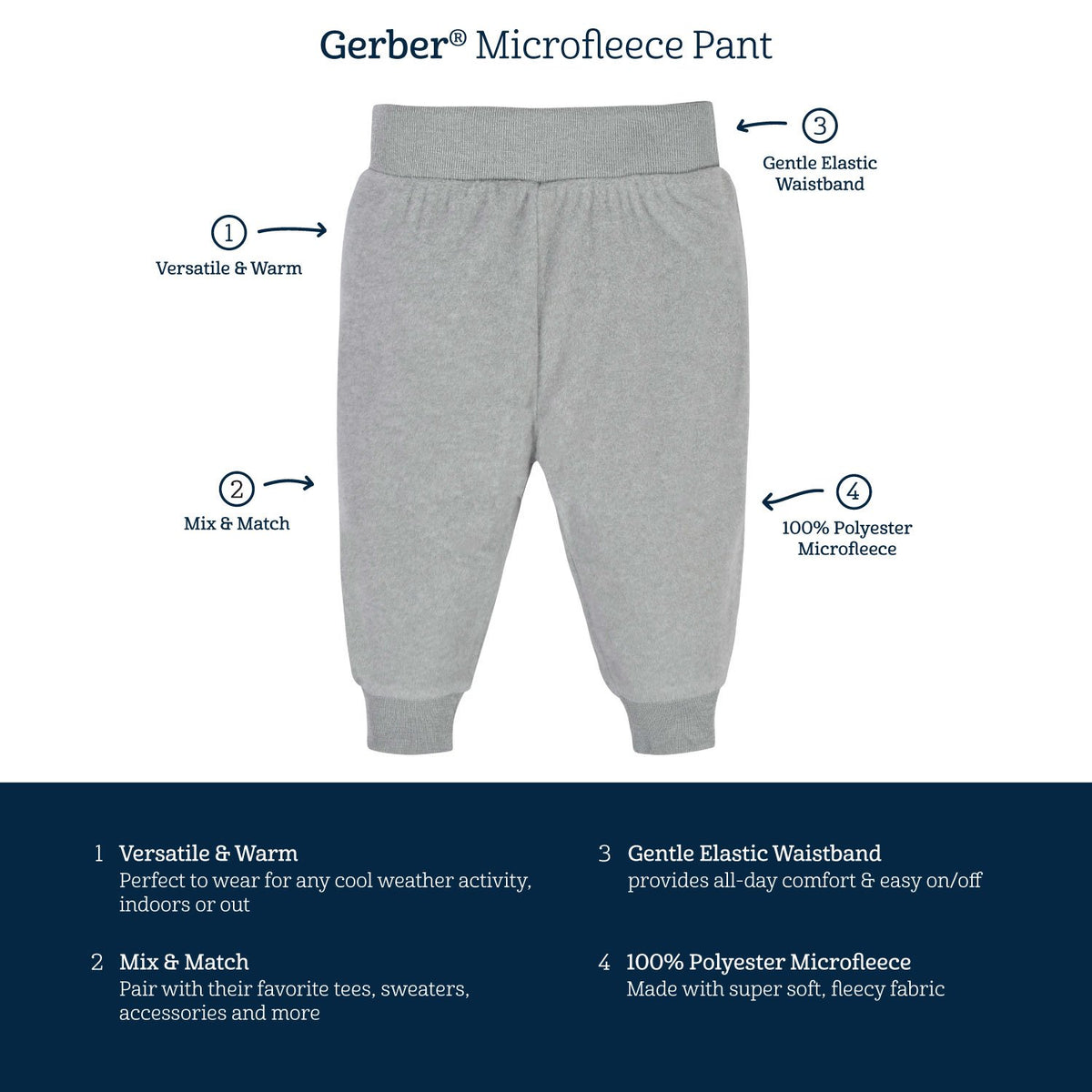 4-Pack Baby Girls Pink, Gray, & Black Microfleece Pants-Gerber Childrenswear