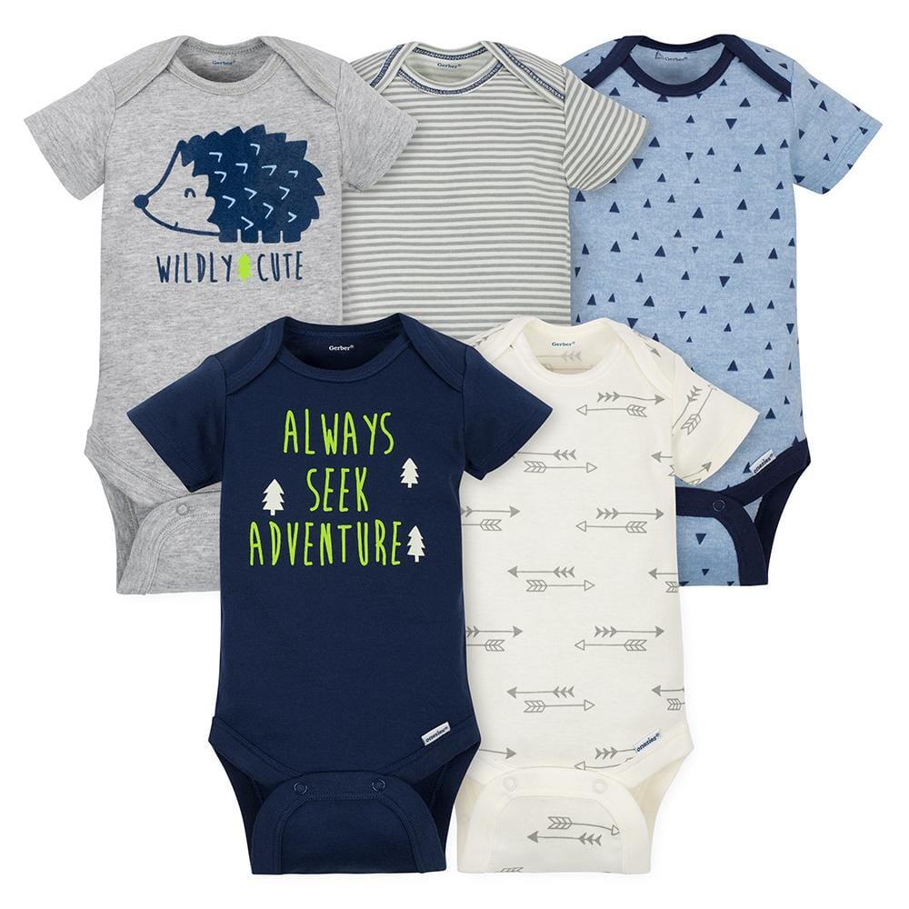 5-Pack Boys Hedgehog Short Sleeve Onesies® Bodysuits-Gerber Childrenswear