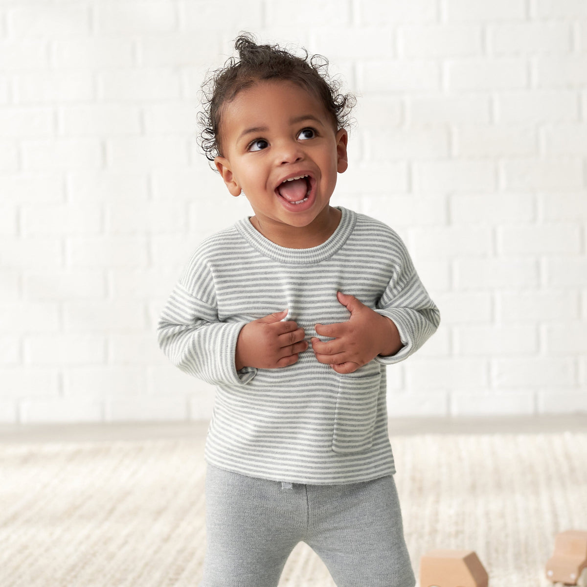 Infant & Toddler Boys Gray Heather Striped Sweater with Pocket-Gerber Childrenswear