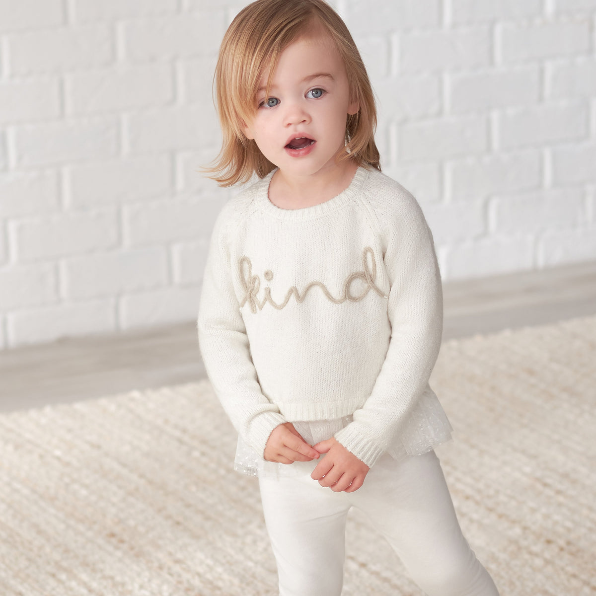 Infant & Toddler Girls White Sweater With Tulle Trim-Gerber Childrenswear