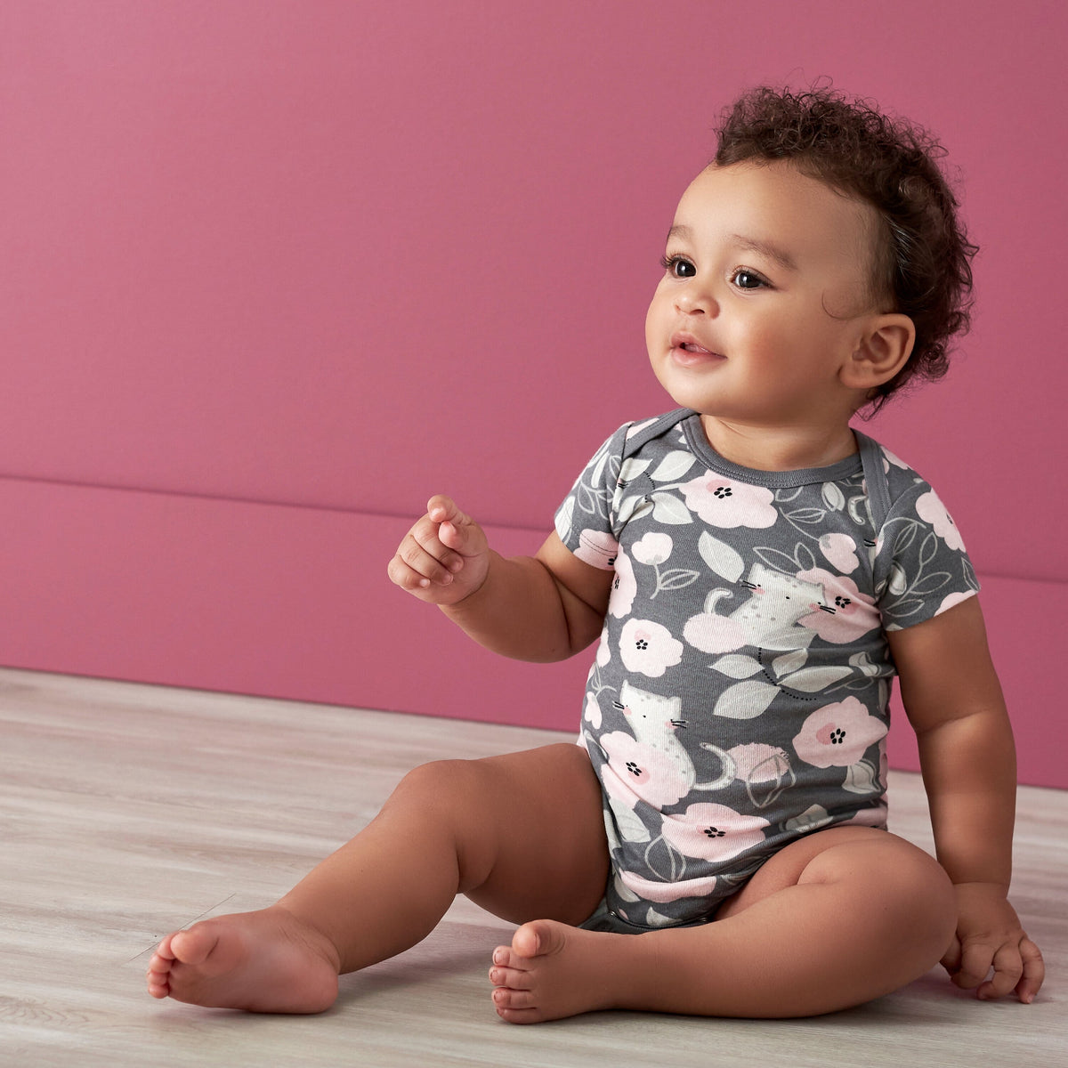3-Pack Baby Girls Comfy Stretch Floral Leopard Short Sleeve Onesies® Bodysuits-Gerber Childrenswear