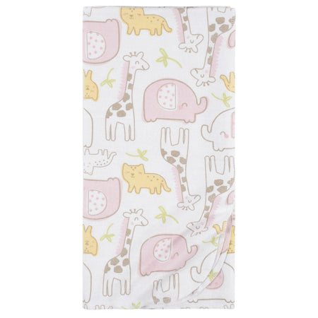 5-Pack Baby Girls Pink Safari Flannel Receiving Blankets