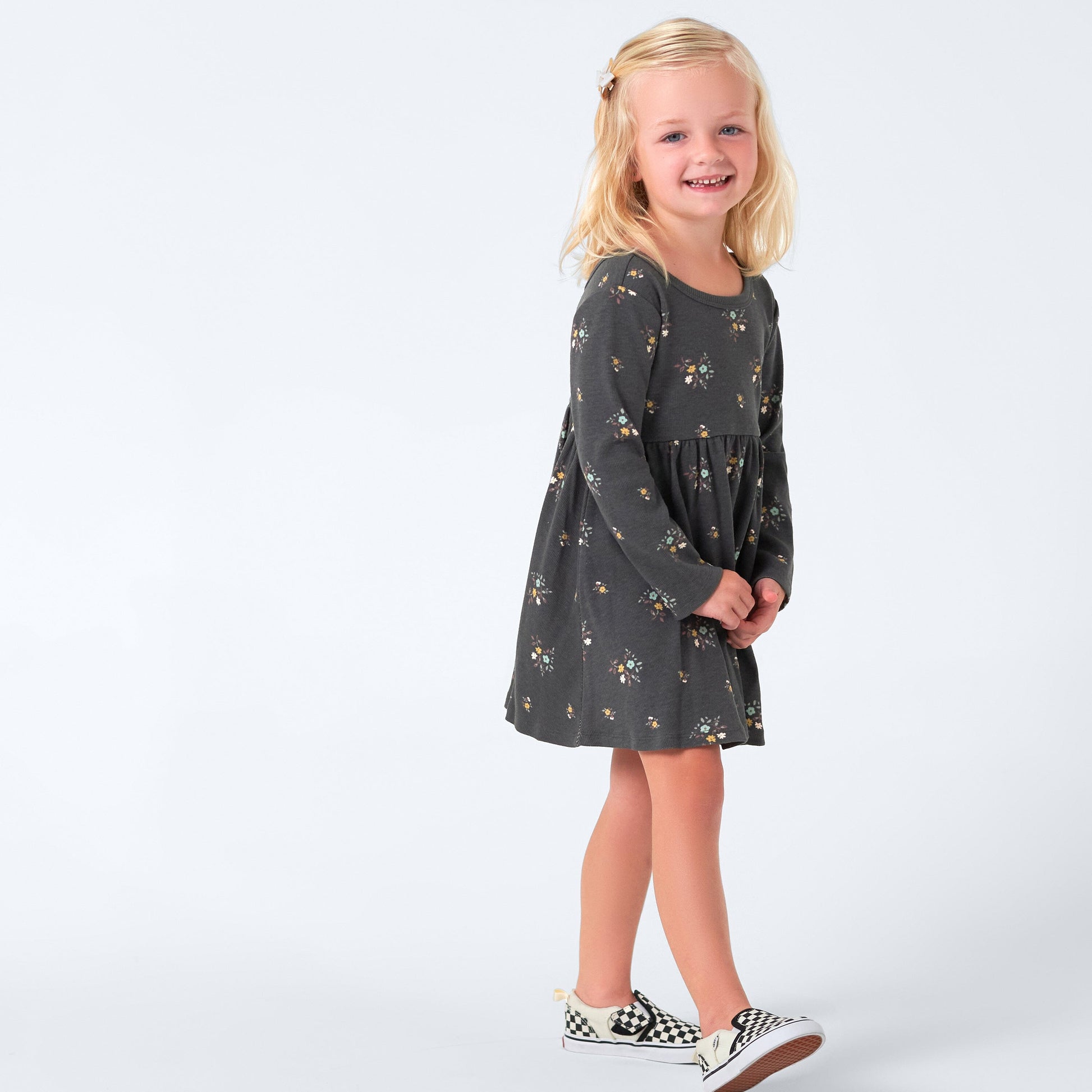 2-Pack Infant & Toddler Girls Mustard Floral Long Sleeve Dresses