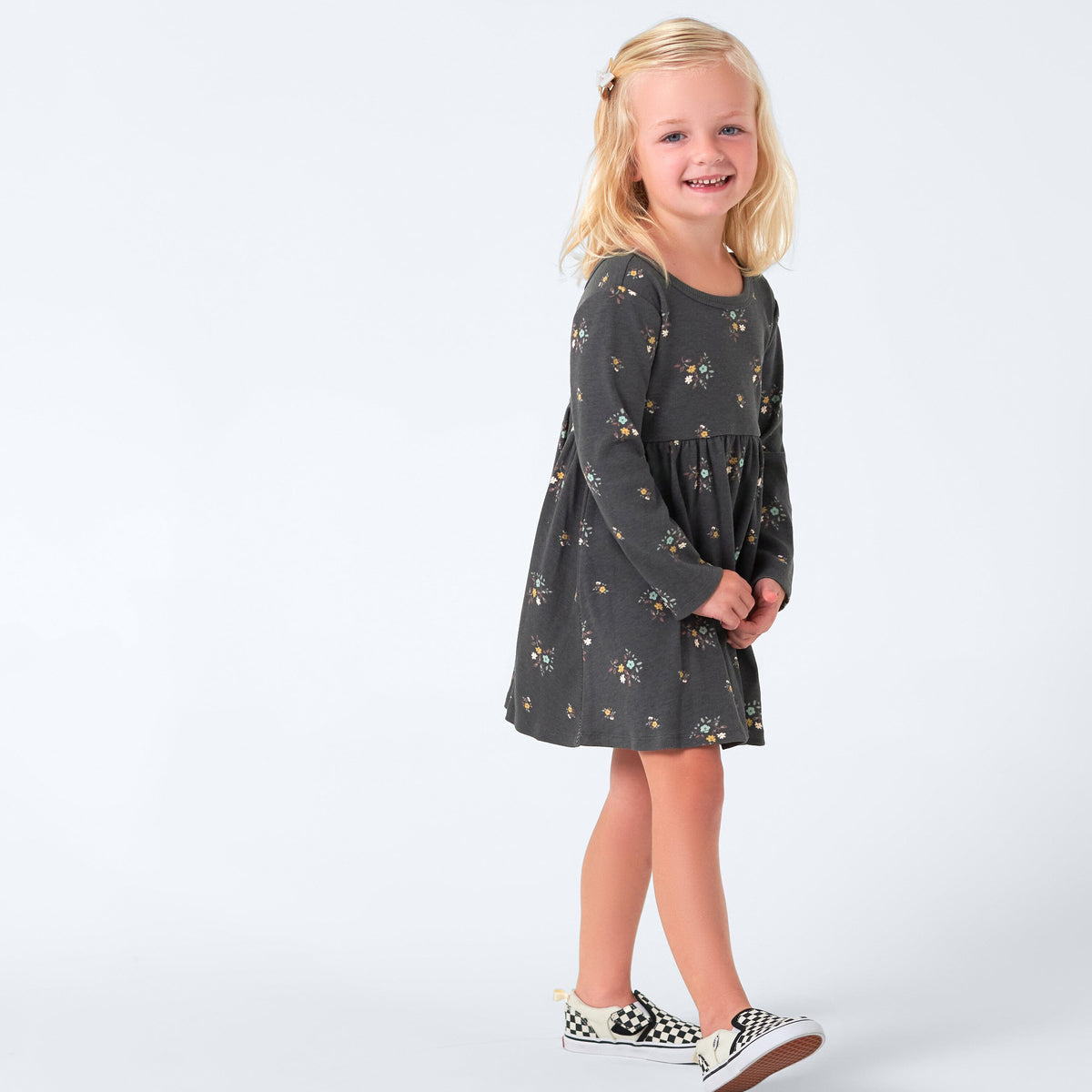 2-Pack Infant & Toddler Girls Mustard Floral Long Sleeve Dresses