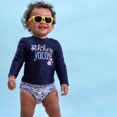 2-Piece Baby & Toddler Girls UPF 50+ Vacation Vibes Rash Guard & Swim Bottoms Set