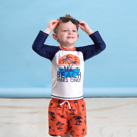 2-Piece Baby & Toddler Boys UPF 50+ Vacation Vibes Rash Guard & Swim Trunks Set