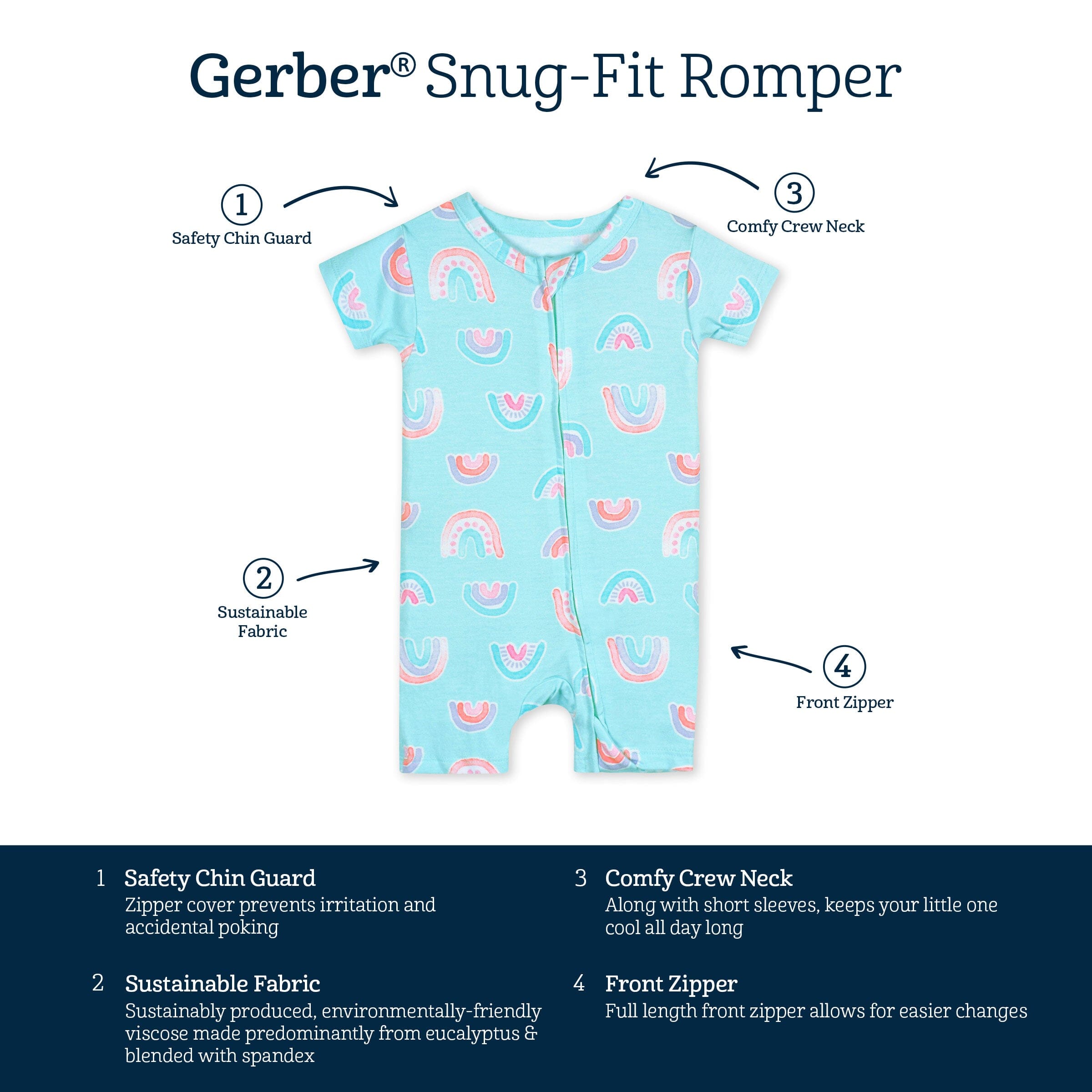 Baby Girls Rainbow Sky Buttery-Soft Viscose Made from Eucalyptus Snug Fit Romper