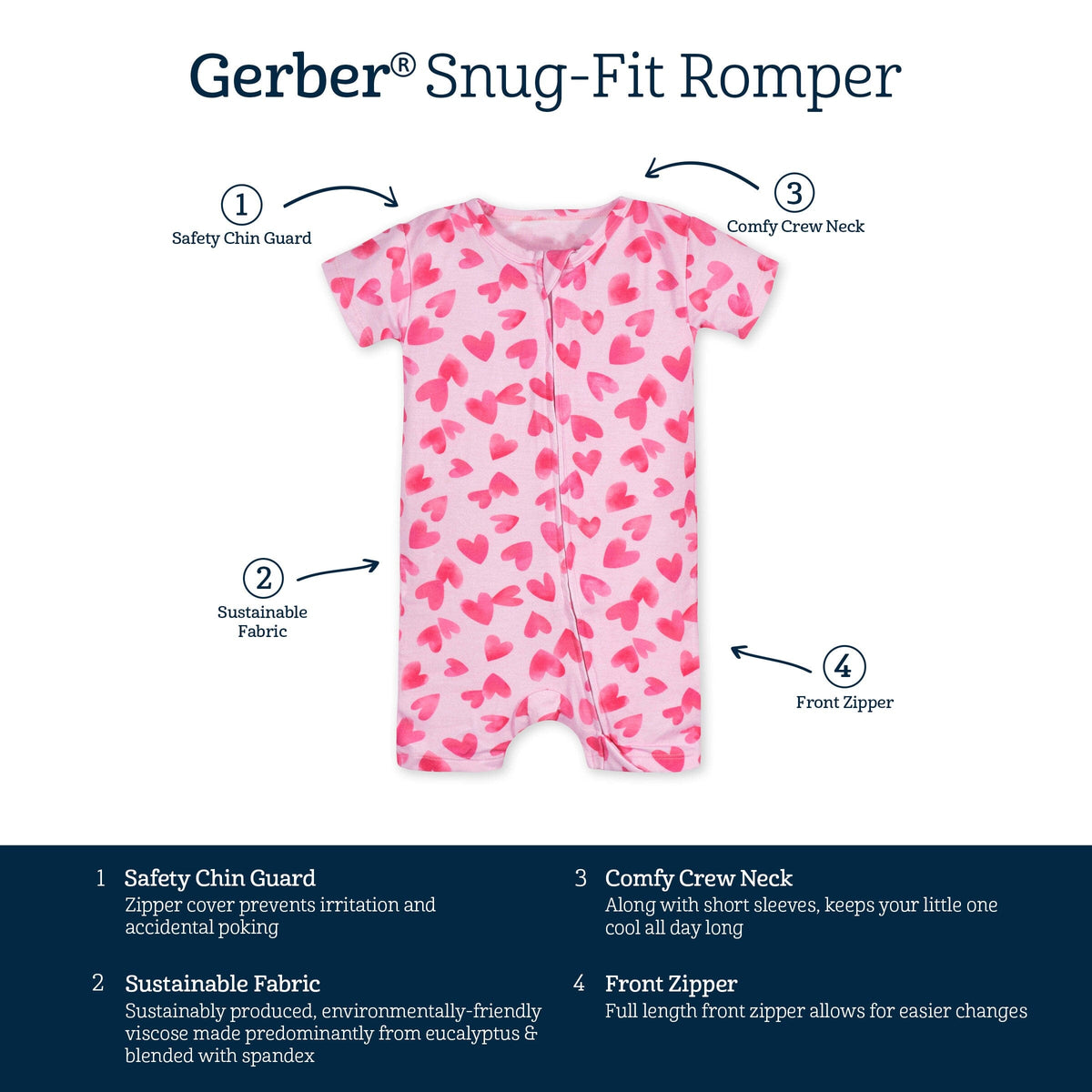 Baby Girls Heartfelt Buttery-Soft Viscose Made from Eucalyptus Snug Fit Romper