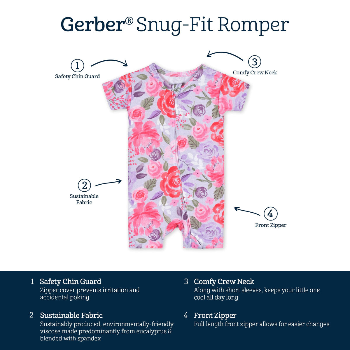 Baby Girls Lilac Garden Buttery-Soft Viscose Made from Eucalyptus Snug Fit Romper